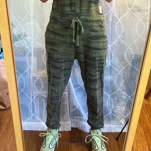 Sweatpants Overalls!!! Camo, lightweight, pockets in front and back. Comfy!